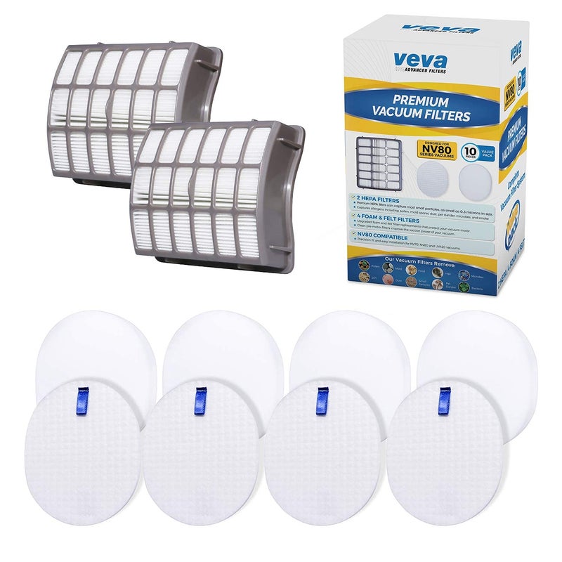 VEVA Complete Premium Vacuum Filter Set Including 2 HEPA, 4 Foam, 4 Felt Filters 10 Pieces Total for Shark Navigator Rotator Professional Upright Model NV70, NV71, NV80, NVC80C, NV90, NV95 & UV420 - Image 1
